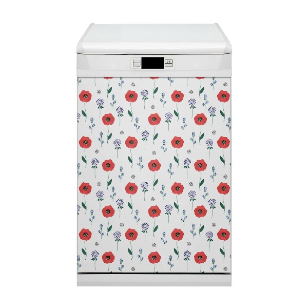 Magnetische Vaatwasser Panel Skin Cover Rood veld van papavers
