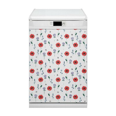 Magnetische Vaatwasser Panel Skin Cover Rood veld van papavers