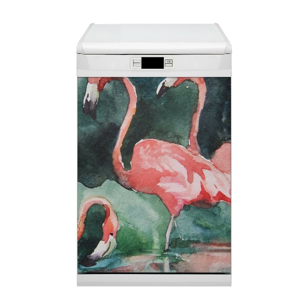 Magnetische Vaatwasser Panel Skin Cover Geschilderde flamingo