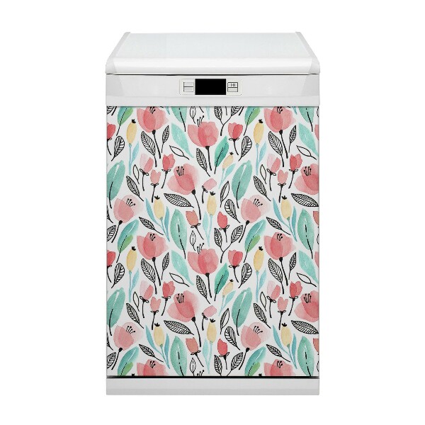 Decoratieve vaatwassermagneet rode bloemen