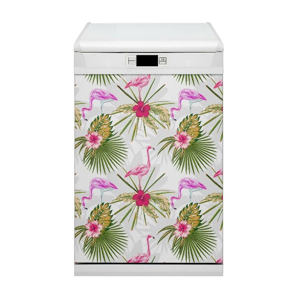 Magnetische Vaatwasser Panel Skin Cover Flamingos en bloemen