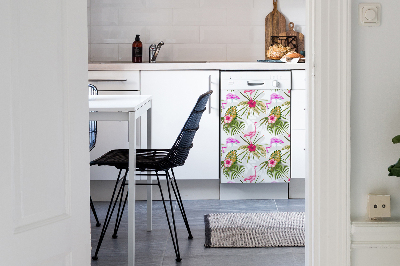 Magnetische Vaatwasser Panel Skin Cover Flamingos en bloemen