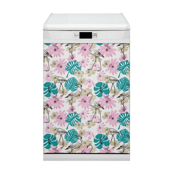 Magnetische Vaatwasser Deur Cover Geschilderde flamingo's