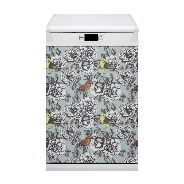 Magnetische Vaatwasser Panel Skin Cover Rozen en vogels
