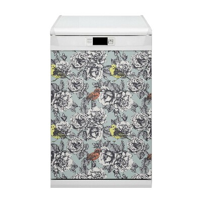 Magnetische Vaatwasser Panel Skin Cover Rozen en vogels
