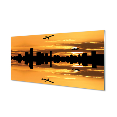 Plexiglas schilderij Airplanes city sun