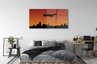 Plexiglas schilderij Zonsondergangvliegtuig en lucht