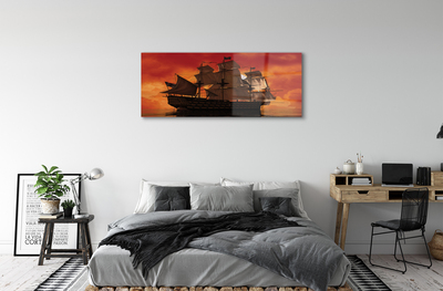 Plexiglas schilderij Schip oranje hemel zee