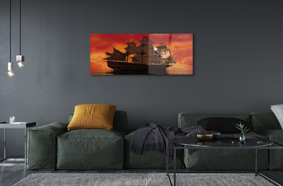 Plexiglas schilderij Schip oranje hemel zee