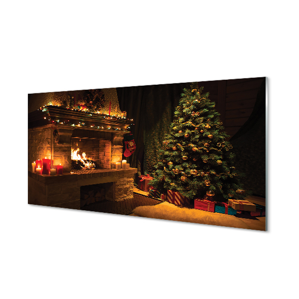 Plexiglas foto Kerstboom open haard decoraties geschenken