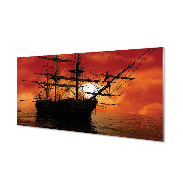 Plexiglas schilderij Sea ship sky clouds sun