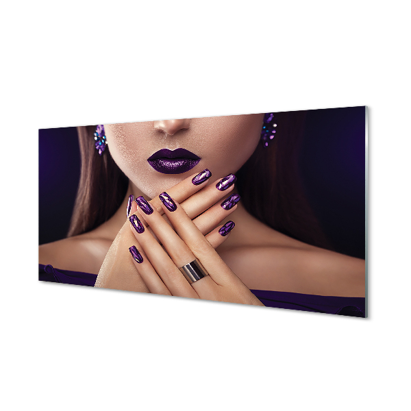 Foto in plexiglas Vrouwelijke handen met paarse lippen