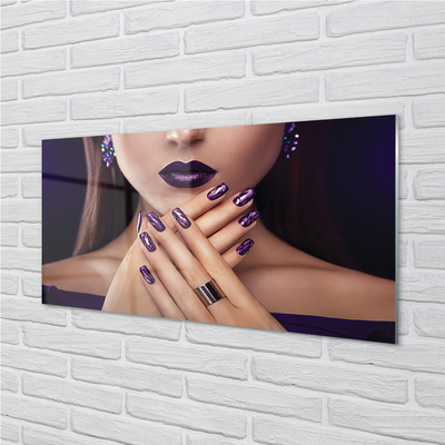 Foto in plexiglas Vrouwelijke handen met paarse lippen