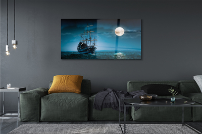 Plexiglas schilderij Zee schip stad maan