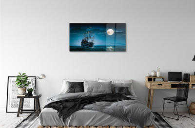 Plexiglas schilderij Zee schip stad maan