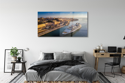 Plexiglas schilderij Schip zee stad hemel