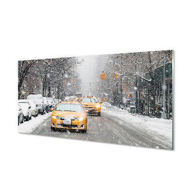 Plexiglas schilderij Winter cars snow city