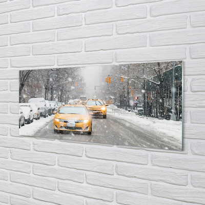 Plexiglas schilderij Winter cars snow city