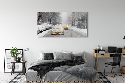 Plexiglas schilderij Winter cars snow city