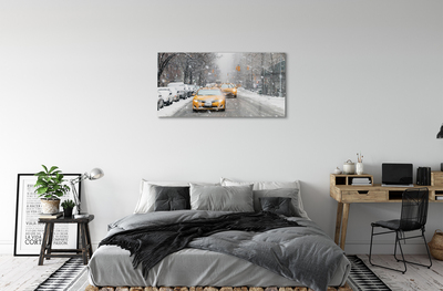 Plexiglas schilderij Winter cars snow city