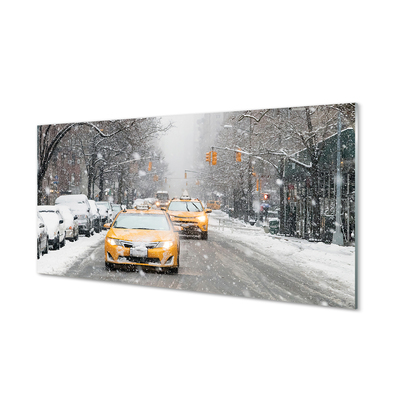 Plexiglas schilderij Winter cars snow city