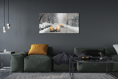 Plexiglas schilderij Winter cars snow city