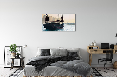 Plexiglas schilderij Schip zee stad hemel