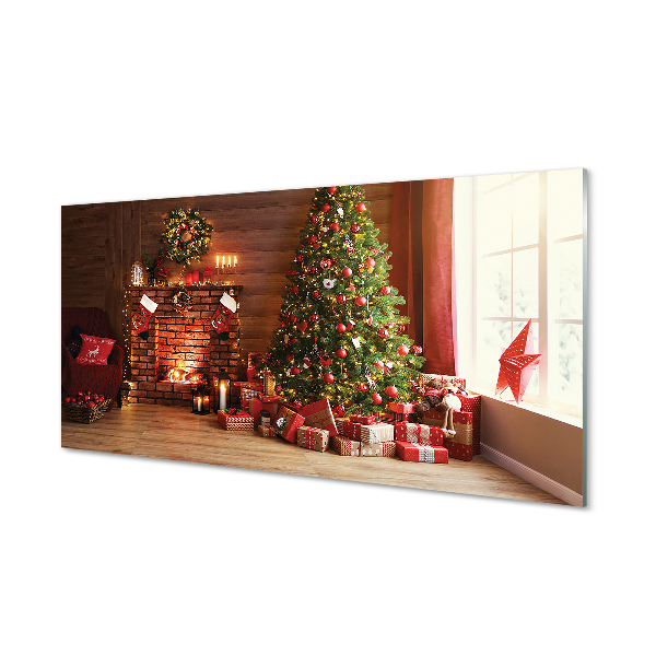 Plexiglas foto Open haard kerstboom geschenken lampen