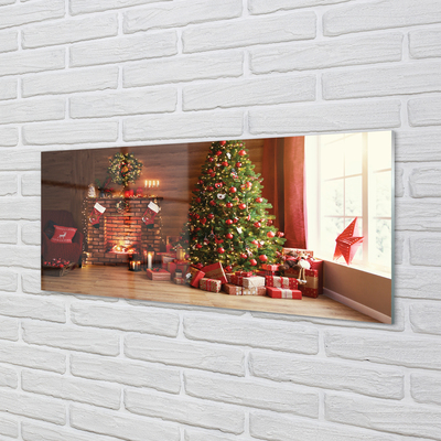 Plexiglas foto Open haard kerstboom geschenken lampen