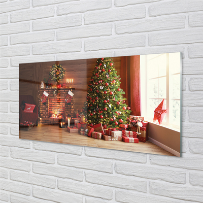 Plexiglas foto Open haard kerstboom geschenken lampen