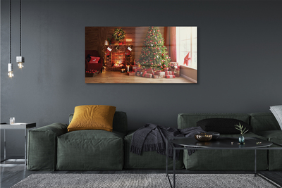 Plexiglas foto Open haard kerstboom geschenken lampen