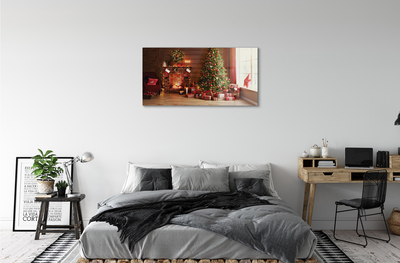 Plexiglas foto Open haard kerstboom geschenken lampen