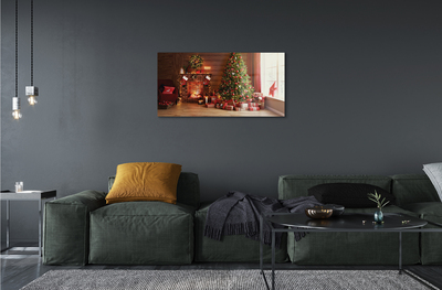 Plexiglas foto Open haard kerstboom geschenken lampen