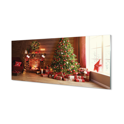 Plexiglas foto Open haard kerstboom geschenken lampen