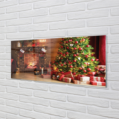 Plexiglas foto Open haard kerstboom geschenken lampen