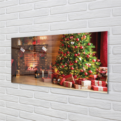 Plexiglas foto Open haard kerstboom geschenken lampen