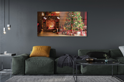 Plexiglas foto Open haard kerstboom geschenken lampen