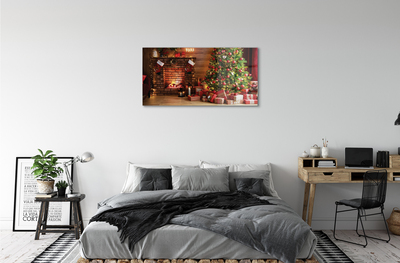 Plexiglas foto Open haard kerstboom geschenken lampen