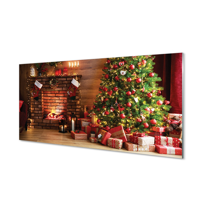 Plexiglas foto Open haard kerstboom geschenken lampen