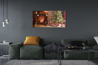 Plexiglas foto Open haard kerstboom geschenken lampen