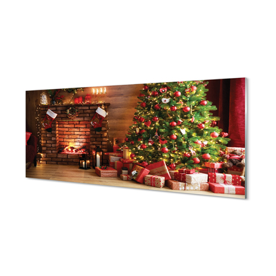 Plexiglas foto Open haard kerstboom geschenken lampen