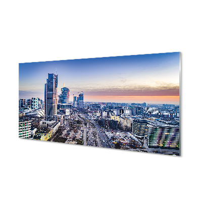 Foto op plexiglas Warschau panorama wolkenkrabbers zonsopgang