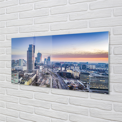 Foto op plexiglas Warschau panorama wolkenkrabbers zonsopgang