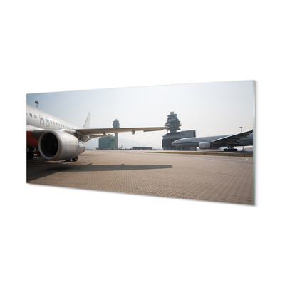 Plexiglas schilderij Vliegtuig gebouwen luchthaven lucht