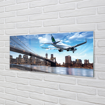 Plexiglas schilderij Vliegtuig stadswolken