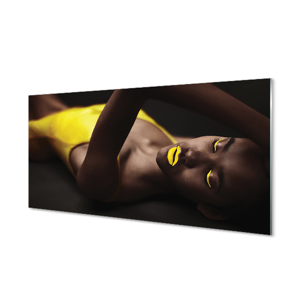 Foto in plexiglas Een vrouw met een gele mond