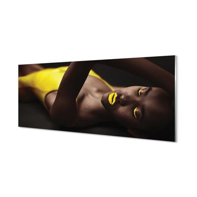 Foto in plexiglas Een vrouw met een gele mond