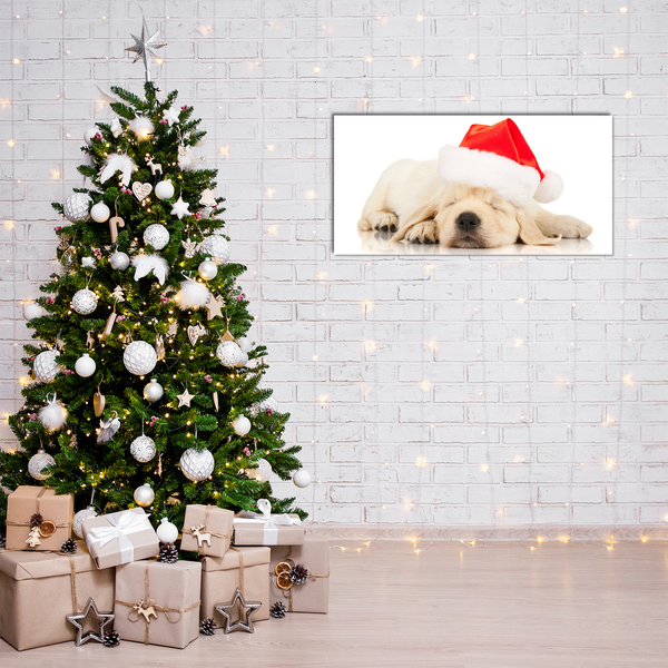 Plexiglas schilderij Puppy Santa Hat Winter