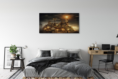 Schilderij canvas Lantaarn schip wolken