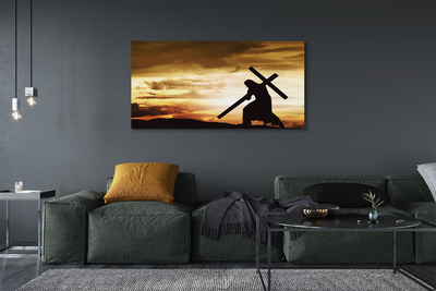 Schilderij op canvas Jesus cross sunset